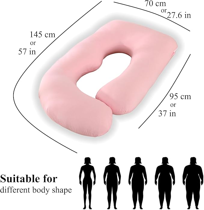 Pregnancy Pillow, Full Body Maternity Pillow 57 inch, with Removable Washable Cover - Sleep Support for Legs, Back, Neck, Shoulder, HIPS, Belly for Pregnent Women, Jersey Knit Cotton (Pink)