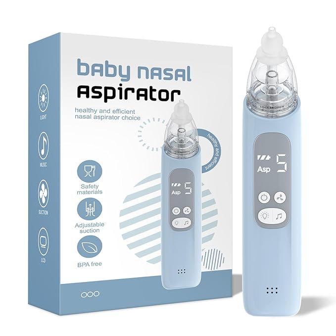 Baby Nasal Aspirator, Electric Nose Sucker with 5 Levels Suction, Soothing Light & Nursery Rhymes