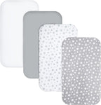 Pack and Play Sheets, 4 Pack Mini Crib Sheets, Stretchy Pack n Play Playard Fitted Sheet, Compatible with Graco Pack n Play, Soft and Breathable Material, Grey