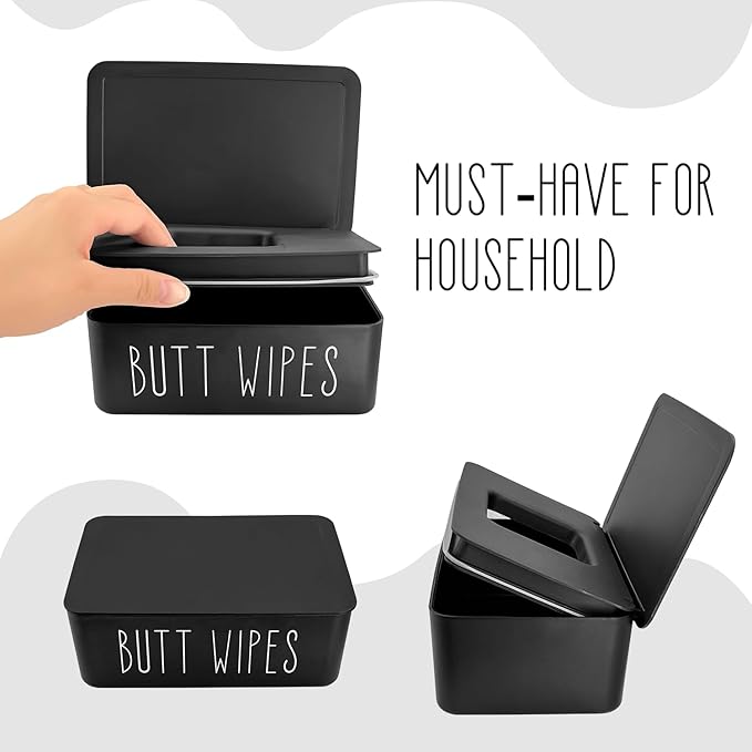 Baby Wipes Dispenser 7.48" L x 4.52" W x 2.75" H (19x11.5x7cm) - Flushable Wipes Container for Bathroom, Diaper Wipe Holder, Black