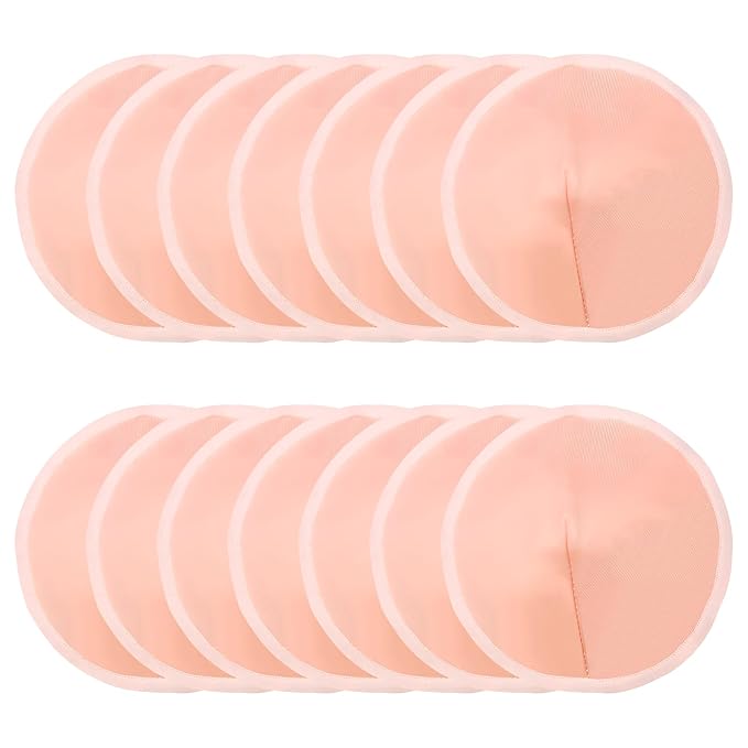 Nursing Pads Reusable, 14 Count Super Absorbent and Keep Dry Breast Pads for Leaking Milk Breastfeeding Moms Essentials (Beige,15cm/5.91in)