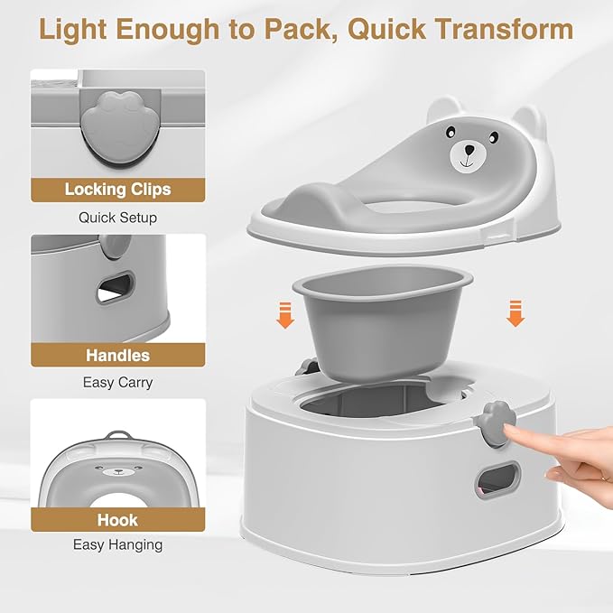 3-in-1 Toddler Potty Training Toilet for Boys & Girls - Convertible Potty Chair with Step Stool for Toddlers 1-3, Anti-Slip Design Toddler Toilet Seat - Removable & Easy to Clean