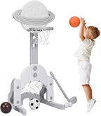 Costzon Kids Basketball Hoop, Toddler Sports Activity Center with 5 Adjustable Height Levels, Basketball Soccer Golf Game Set, Indoor Outdoor Basketball Hoop Set Best Gift for Baby Infant
