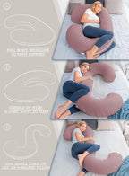 INSEN Cooling Pregnancy Pillow, Maternity Pillow with Soft Cotton Cover, C Shaped for Pregnant Sleeping (Cooling Cotton-Pink)
