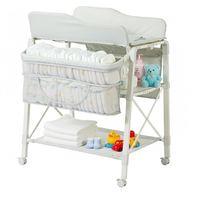 Sweeby Portable Baby Changing Table, Foldable Changing Table Dresser Changing Station for Infant, Waterproof Diaper Changing Table Pad Topper, Mobile Nursery Organizer for Newborn Essentials,Green