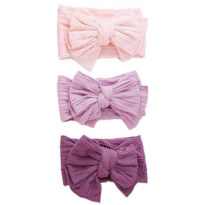 Baby Bows Headbands Nylon Hairbands Baby Girl Bows Hair Accessories for Infant Toddler Essentials (Pink Light/Deep Purple, mid)