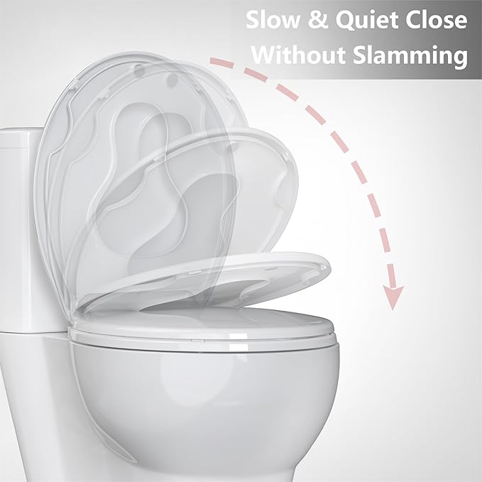 Potty Training Seat Built-In Toilet Seat, Round Toilet Seat 17 Inch with Baby Seat, 2 In 1 Soft Close Quiet No Slapping, Magnetic Absorption, Easy Installation for Bottom Fixing Toilet