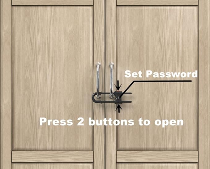 4 Pack Child Proof Sliding Cabinet Door Code Locks Baby Safety Cupboard Locks Adjustable U Shaped Cabinet Latches for Knob Handle Drawers Closet Palstic (4PCS, Black)