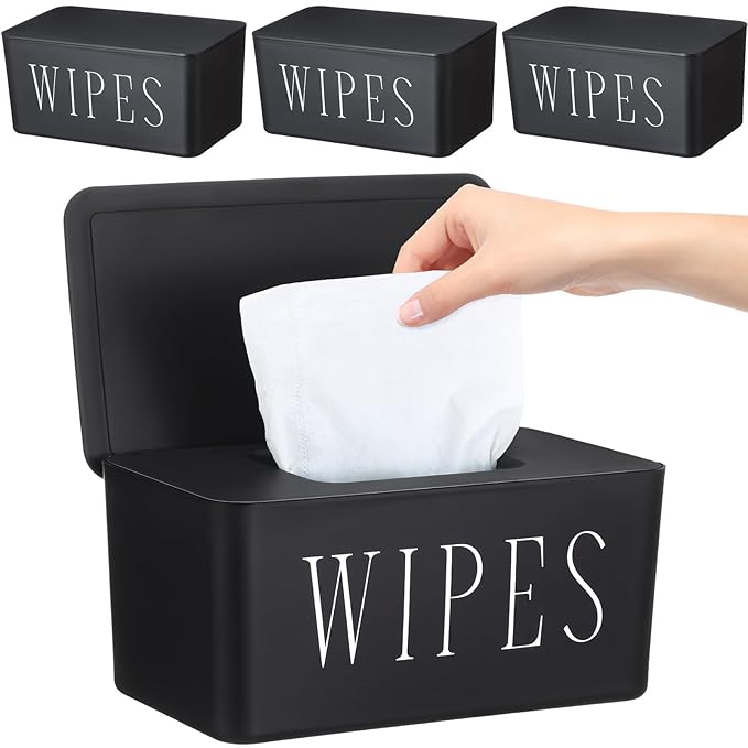3 Pack Baby Wipes Dispenser Holder Wipe Container for Bathroom with Lid Toilet Tissue Paper Storage Refillable Box for Home Office Cars(Large,Black)