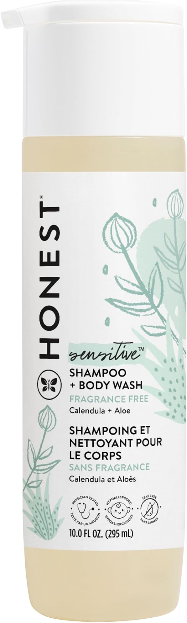 The Honest Company 2-in-1 Cleansing Shampoo and Body Wash for Sensitive Skin Gentle Tear-Free Hypoallergenic Baby with Naturally Derived Ingredients Fragrance-Free 10 fl oz
