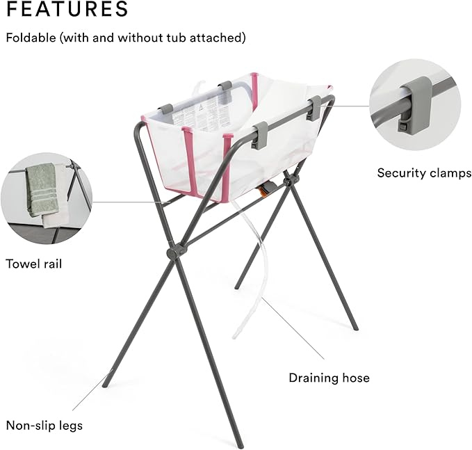 Stokke Flexi Bath Stand, Grey - Not Compatible with Flexi Bath X-Large - Best for Newborns Up to 21 lbs