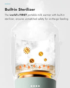 Papablic Pro Portable Bottle Warmer for Travel – Fast Heating, Built-in Sterilizer, 30W Fast Charge, 5-Temp Control, Easy-Clean Wide Mouth, Baby Milk Warmer for Breastmilk & Formula, Mint Green