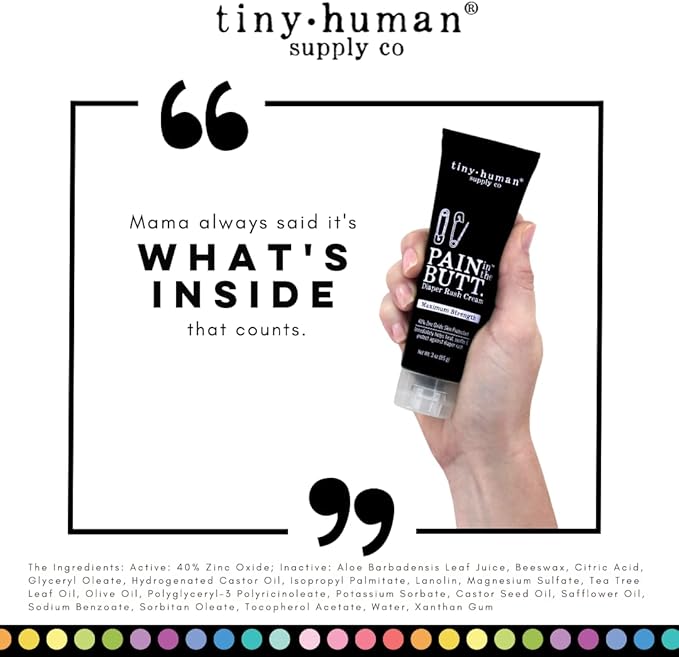 Pain in The Butt MAX Diaper Rash Cream, 3oz, 40% Zinc Oxide, 6-Pack, Natural Ingredients, Petrolatum Free, Soothing, Rapid Relief and Protection for Baby