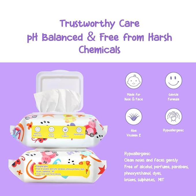 HAPPY BUM - 180 Count Baby Wipes, Unscented, 7.4 x 7.2 Inch, Moist and Refreshing, Multi-Purpose Use, Ideal for Travel (6 Packs of 30)