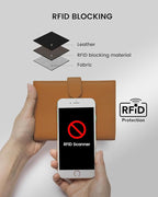 RFID Passport Holder Travel Wallet Compact for Women, Leather Passport Wallet with Card Holders,Zippered Coins Pocket and Cash Compartment, Brown