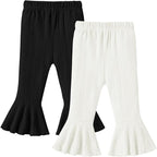 2 Pack Toddler Baby Girl Pants Flare Leggings Ribbed Knit Newborn Bell Bottoms Solid Ruffle Infant Pants for Girls