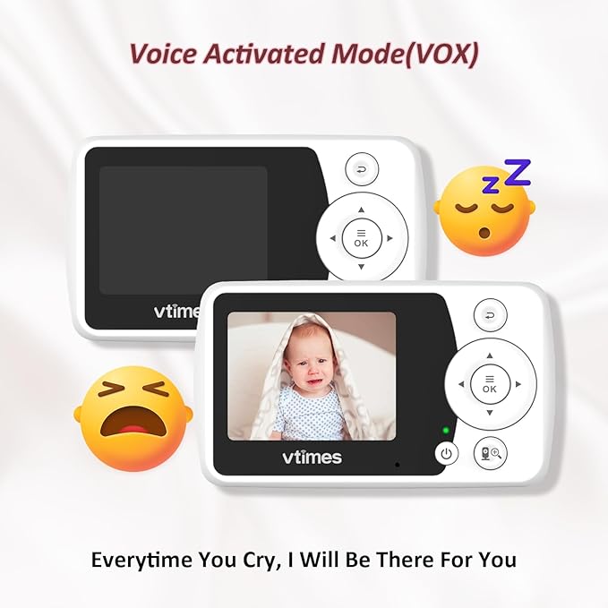 Baby Monitor with 2 Cameras, 2.4" LCD Screen Video Baby Monitor No WiFi Night Vision VOX Mode Alarm and 1000ft Range, Peace of Mind for New Parents