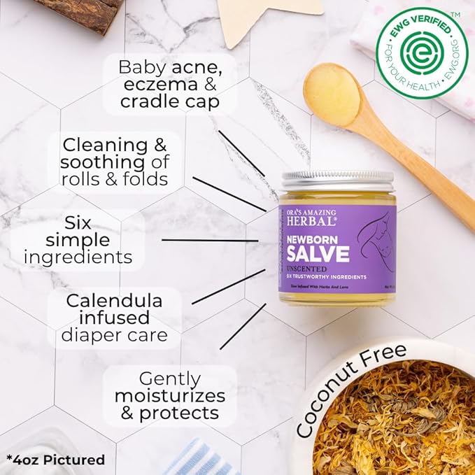 Ora's amazing Herbal, Newborn Salve, Diaper Rash Cream, Calendula Baby Balm, EWG Verified Baby Ointment, Acne Eczema, Butt Cream, Infant Massage, Natural Paraben Free, Good for Sensitive Skin