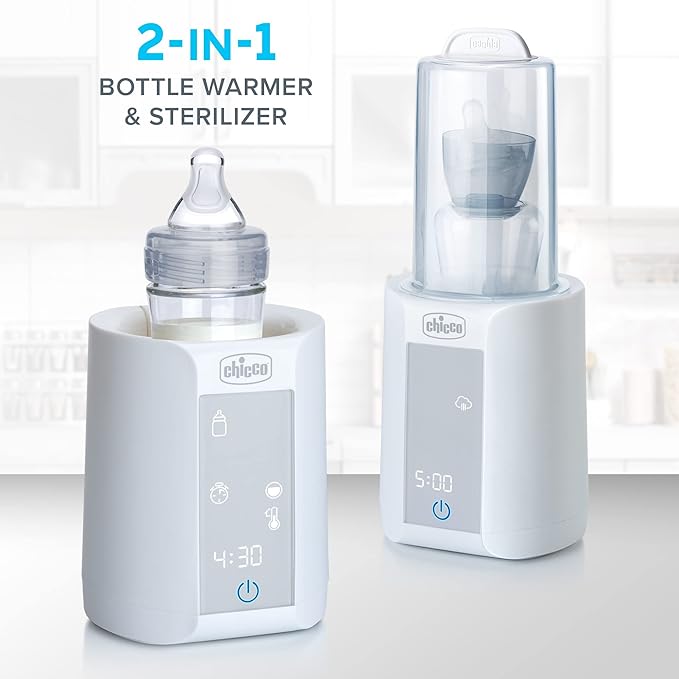 Chicco Digital Bottle Warmer & Sterilizer for Baby Bottles and Milk Bags Eliminates 99.9% of Germs 4 Heating Options Digital Touchscreen Automatic Shut-Off & Sound Alert (Pack of 2)