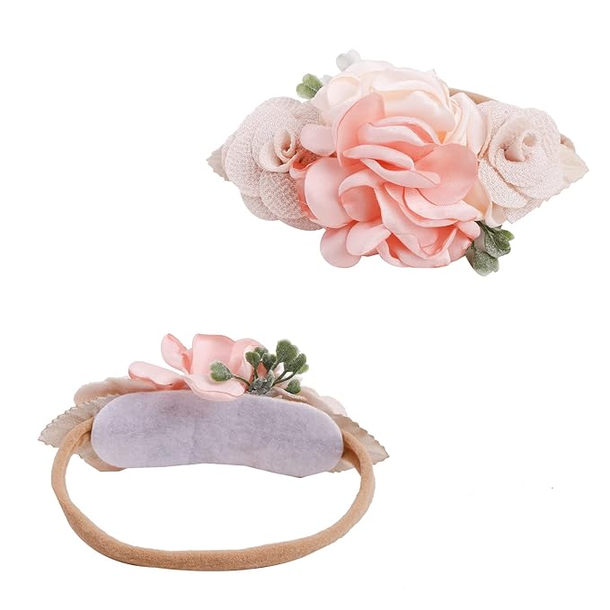 Baby Girl Nylon Headbands Flower Hair Bows Accessories-Elastic Hair Band Crown Handmade FLoral Wraps Birthday Gifts for Girls Newborn Infant Toddler 3Pcs