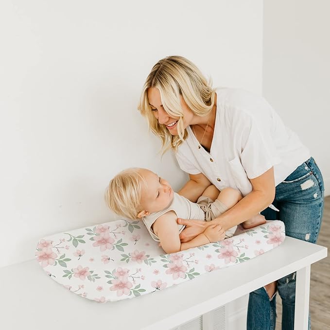 Stretchy Changing Pad Covers BROLEX Changing Table Cover for Baby Boys Girls,2 Pack Jersey Knit,Pink Blossom
