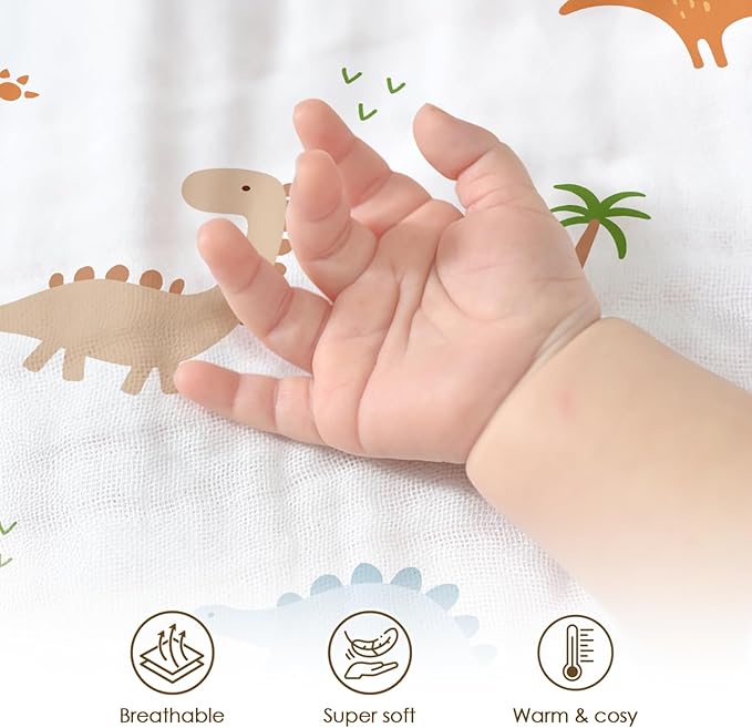 Dinosaur Baby Blankets for Boys, Soft Nursery Minky Blankets with Muslin and Dotted Fleece Back 30x40 inches, Receiving Bed Quilt for Newborn, Infants, Toddlers