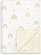 Rainbow Baby Blankets for Girls, Soft Nursery Minky Blankets with Muslin and Dotted Fleece Back 30x40 inches, Receiving Bed Quilt for Newborn, Infants, Toddlers
