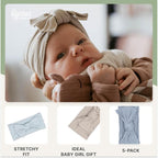 Parker Baby Cable Knit Nylon Headbands 5 Pack | Soft, Stretchy & Comfortable Bows for Girls | Adjustable, Soft to Touch & Knotted Headbands for Baby Girls | Baby Headwraps for Girls | Multiple Colors