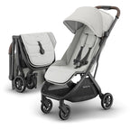 UPPAbaby Minu V3 Travel Stroller | Lightweight + Compact Design | One-Hand Fold + Unfold | from Birth + Overhead Compatible | Savannah (Pearl Gray Mélange/Carbon Frame/Chestnut Leather)