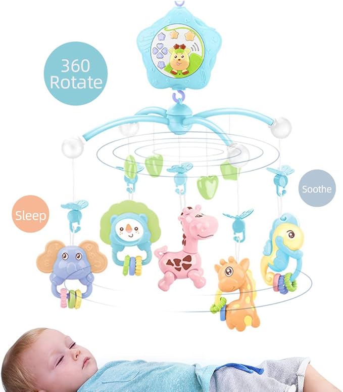 Baby Mobile for Crib with Musicial and Lights, Remote, lamp, Projector for Pack and Play, for Ages 0+ Months (Blue-Forest)