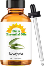 Sun Essentials Oils - 2 oz Eucalyptus Essential Oil with Dropper for Diffuser, Skin, Aromatherapy Massage, Humidifier, Scent for Candle, Lotion & Soap Making at Home, Fragrance for Room
