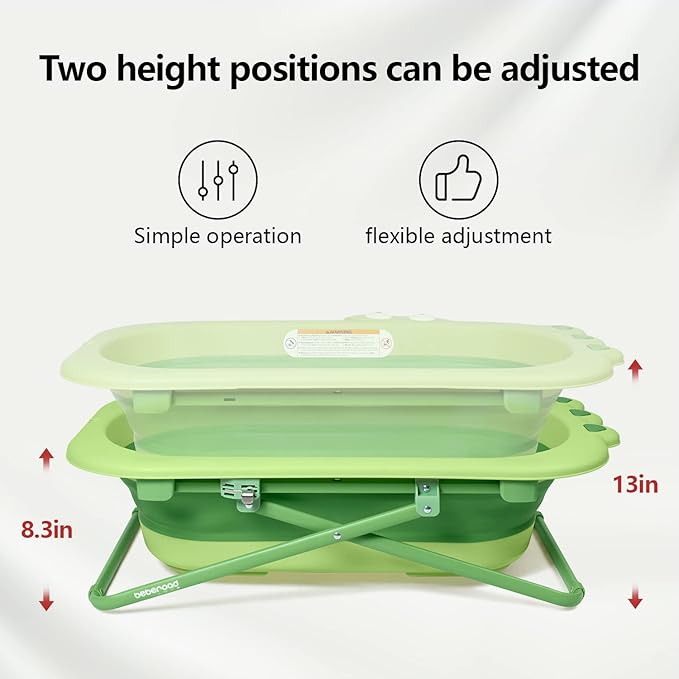 Beberoad Love Collapsible Baby Bathtub for Newborn to Toddler – Portable & Adjustable Infant Tub with Non-Slip Design, Space-Saving Bathtub for Travel & Home Use (Green)