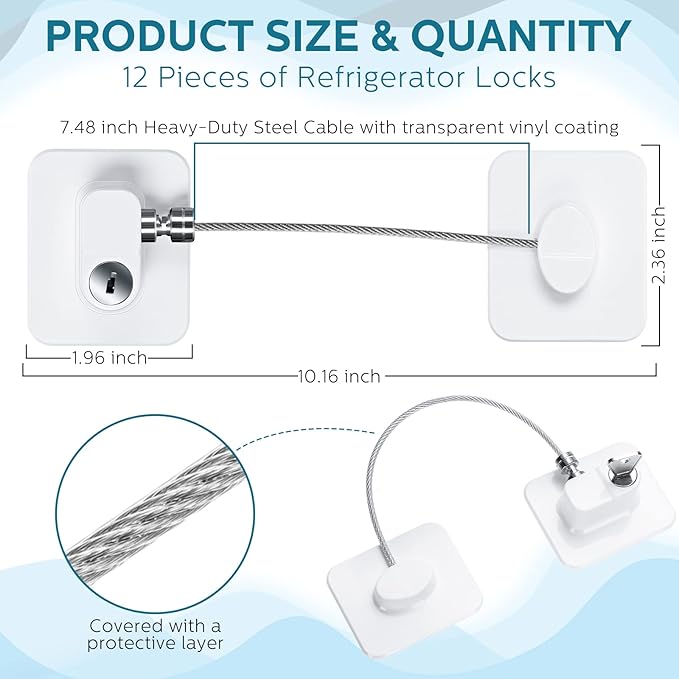 12 Pack Refrigerator Lock with 12 Keys Fridge Locks Combination Adhesive Child Safety Cabinet Freezer Door Lock Adult File Drawer Kitchen Appliance Furniture Closet(White)