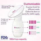 NatureBond Silicone Breast Pump with lid, Stopper, Strap, Pouch. Breastfeeding Essential Premium All in 1 Set. 3.4oz 100ml (Premium All-in-ONE)