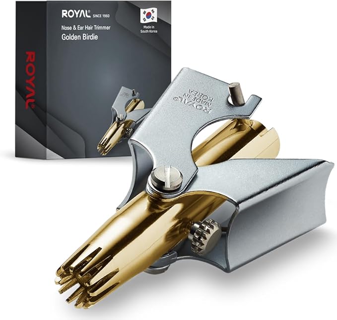 [MADE IN KOREA] ROYAL Gold Nose hair trimmer for men, Golden Birdie, Allergy-free, Manual, Battery-free, Waterproof, Painless with Twelve Dual-Edged blades, Patented Mechanism ET-4PG