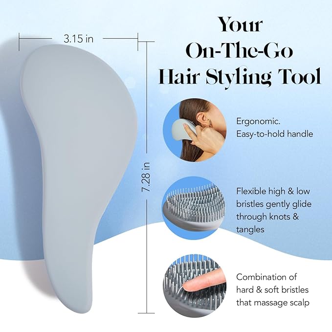 Kitsch Detangler Brush – Gentle Curly Hair Brush with Flexible Bristles for All Hair Types - Wet or Dry | Detangling Hair Brushes for Women & Men, Adults & Kids - Haze Blue