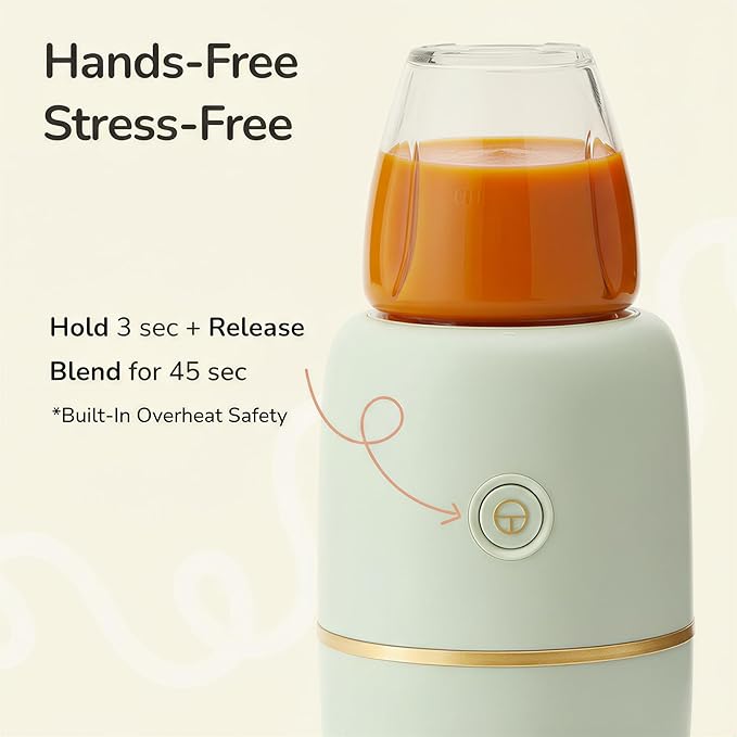 Bubble Blender, Baby Food Maker & Puree Blender with 2 Borosilicate Glass Cups, Compact Baby Bullet for Smoothies, Hands-Free One-Touch, 200W Motor, Sage