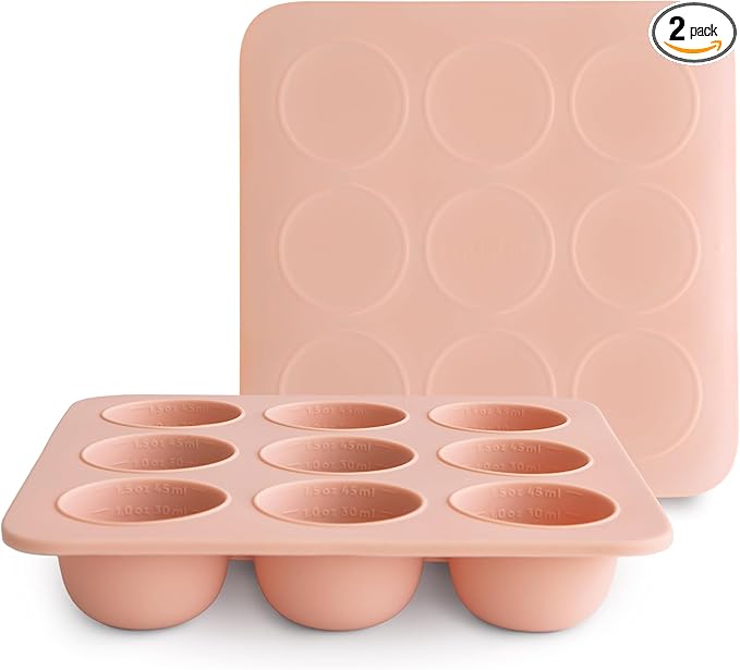 mushie Silicone Baby Food Freezer Tray with Lid | 9 Cups x 1.5oz | BPA Free Storage Container (Blush)