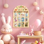 ORIGACH My First Year Baby Growth Photo Display Wood Board - 12 Months Newborn Milestones Photo Board - Neutral Baby Keepsake Board 1st Birthday Party Nursery Decor - Forest Animal & Flower