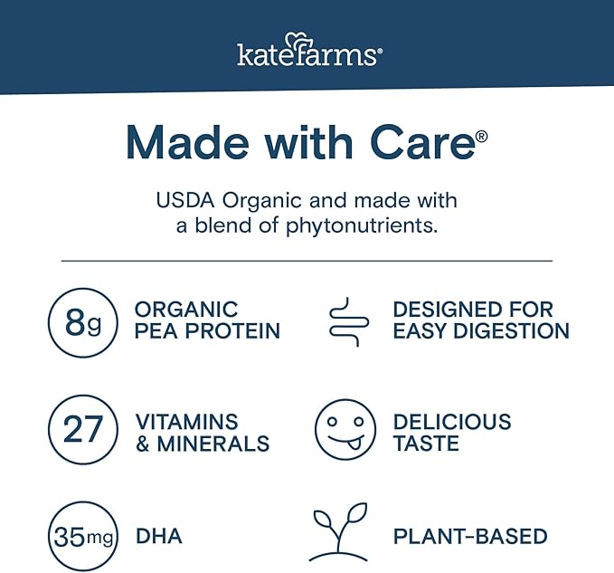 KATE FARMS Organic Kids Nutrition Chocolate Shake, 8g Protein, 27 Vitamins and Minerals, Meal Replacement, Gluten Free, Non-GMO, 8.45 oz (6 Pack)