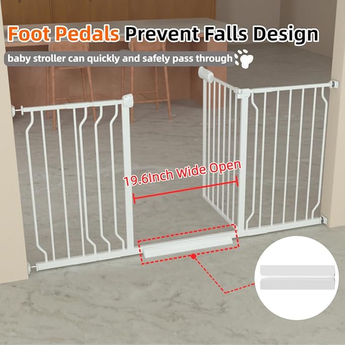 TSAYAWA 57.5"-62" Extra Wide Auto Closing Baby Safety Gate for Stairs & Doorways, Pressure Mounted No Drill Pet Gate with Walk-Through Door - Heavy Duty Childproof Gate for Toddlers, Kids, Dogs
