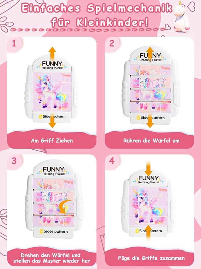 16-Piece Rotating Puzzles for Kids 4-6, Toddlers Puzzles 2-4, Road Trip, Airplane Activities Game, Travel Toys - Brain Teaser, Fine Motor Skills - Birthday Gifts Boys & Girls - Pink Alicorn