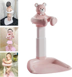Adjustable Baby Shower Stand with Anti-Slip Base, Huggable Bear Bath Support, Portable Baby Shower Stand, Bath Shower Standing Support Baby Bath Stand for Infants Babys Pink Bear