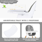 BABY JOY Convertible Baby High Chair, 3 in 1 Highchair w/Adjustable Legs, Dishwasher Safe Tray, Detachable PU Cushion, Footrest, 5-Point Harness for Babies Infants Toddlers (Gray)