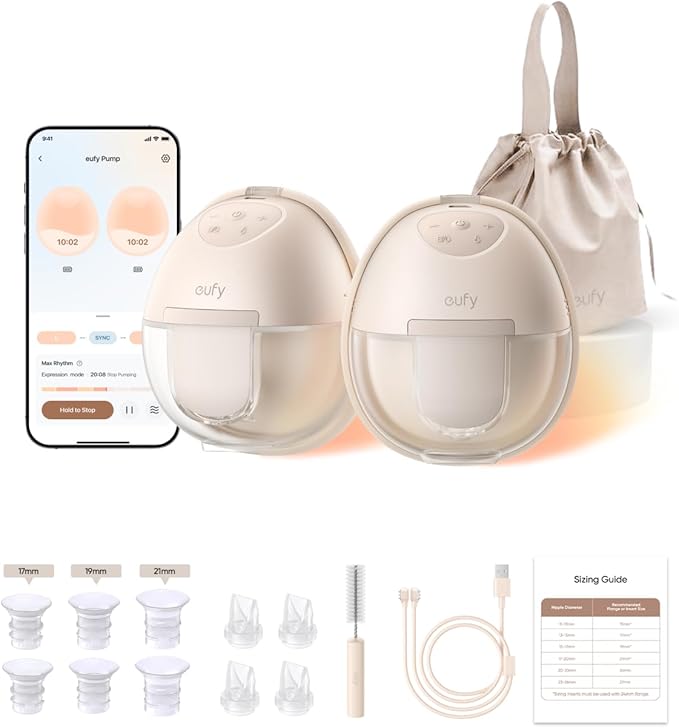 eufy Security Heated Breast Pump S1, Hands-Free Breast Pump with Industry-Leading HeatFlow Tech, App-Controlled OptiRhythm, Hospital-Grade Suction, Leakproof, Slim and Ultra-Quiet for in-Bra Use