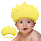 Baby Shower Cap Shield, Baby bath set shower cap, Visor Hat for Eye and Ear Protection for 0-9 Years Old Children,Cute Crown Shape Makes the Baby Bath More Fun (Yellow)