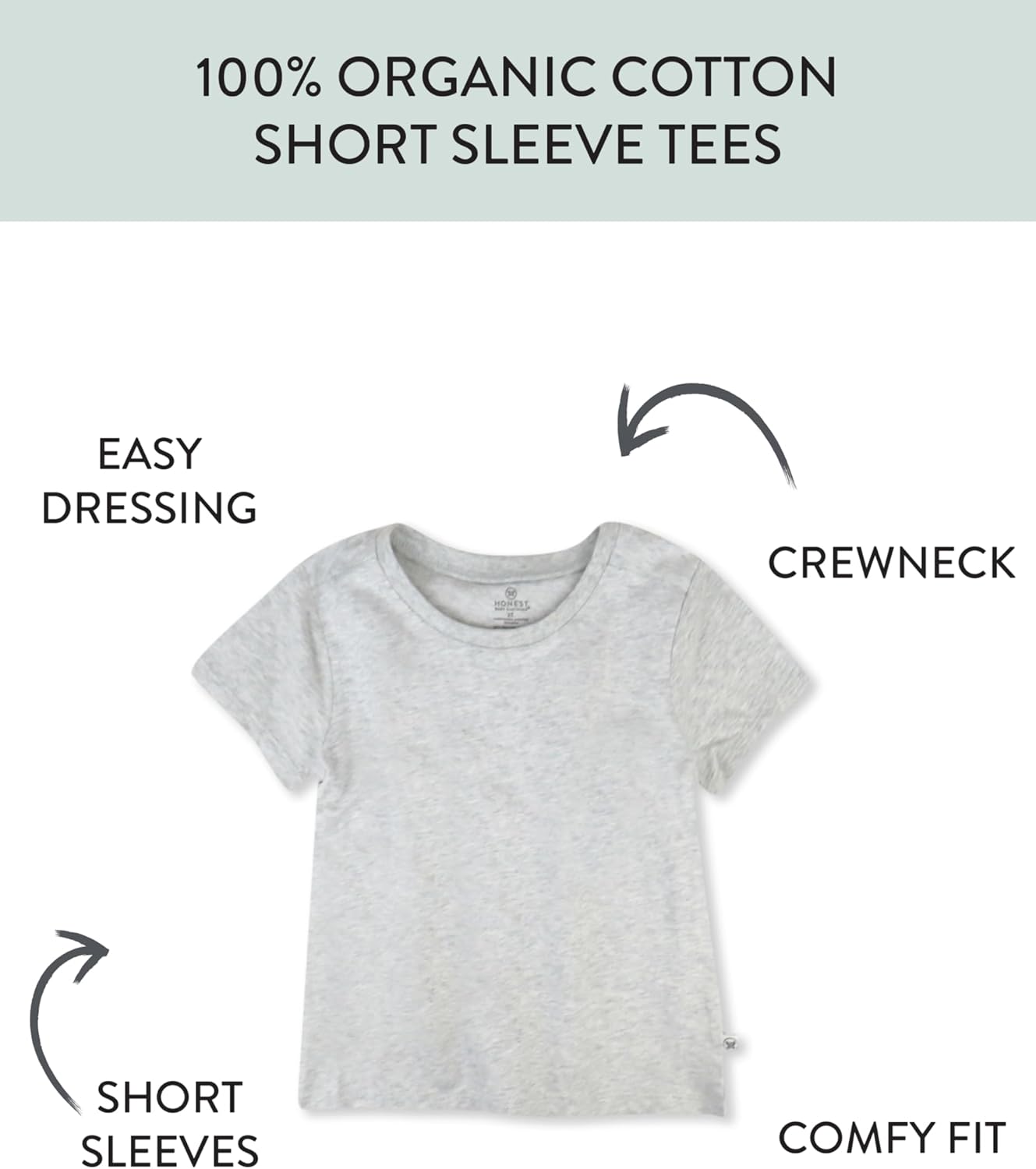 HonestBaby 10-Pack Short Sleeve T-shirts 100% Organic Cotton Baby, Toddler, Little Kids, Boys, Girls, Unisex