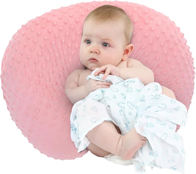 LAT Nursing Pillow for Breastfeeding with Removable Minky Cover,Ergonomic Breast Feeding Pillows for Mom and Baby,Machine Washable(Pink)