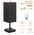 Black Fully Dimmable Nightstand Lamps Set of 2 - Table Bedside Lamp with USB C+A Charging Ports & 2 AC Outlets, Square Lamp Sets Linen Fabric Shade for Bedroom Living Room(Bulb Included)