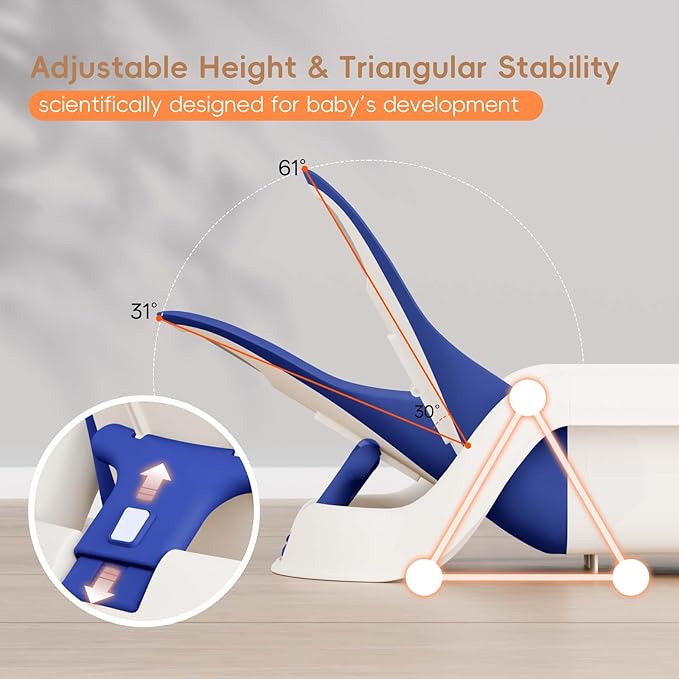 Baby Bathtub for Newborn to Toddler, Reclining Newborn Bathtub, Adjustable Baby Tub with Thermometer, Bath Kneeler Pad & Clean Rinse Cup, 0-36 Months (Blue)